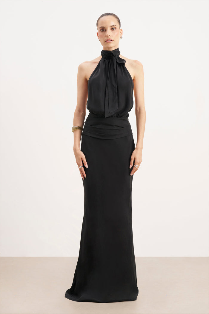 Cupro Bias Cut Maxi Skirt - Black