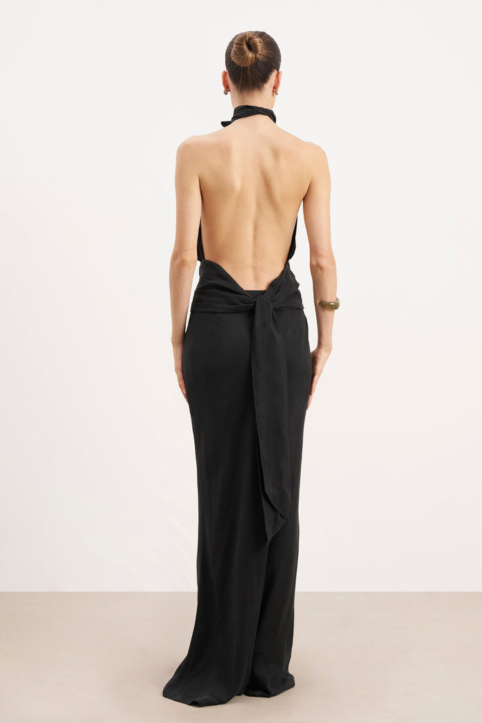 Cupro Bias Cut Maxi Skirt - Black