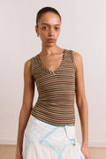 Damson Madder - Arlea V-Neck Tank Brown Stripe - Kalifornia Jean Bar