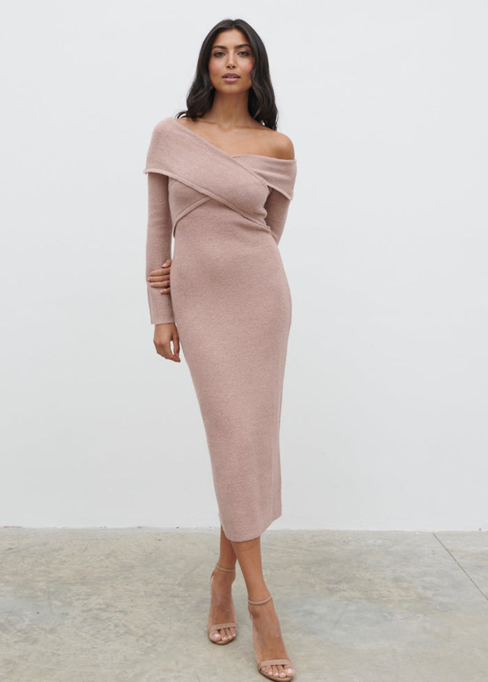 Lygia Is 5'9" & Wears Size UK S|Danica Wrap Knit Midaxi Dress - Pink