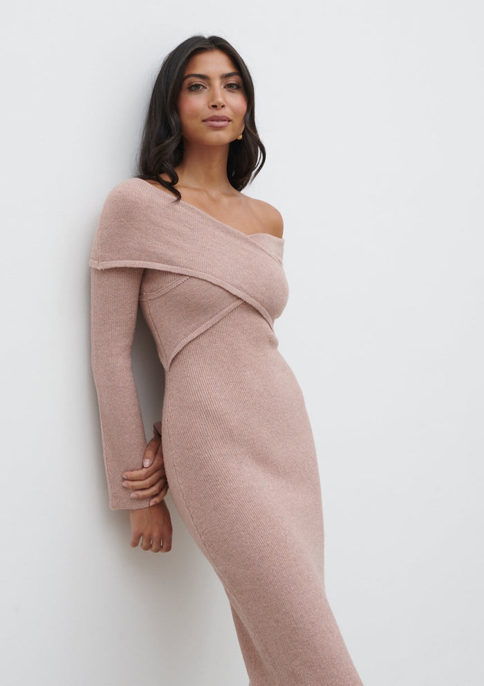 Lygia Is 5'9" & Wears Size UK S|Danica Wrap Knit Midaxi Dress - Pink