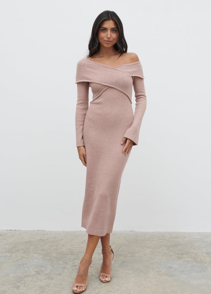 Lygia Is 5'9" & Wears Size UK S|Danica Wrap Knit Midaxi Dress - Pink