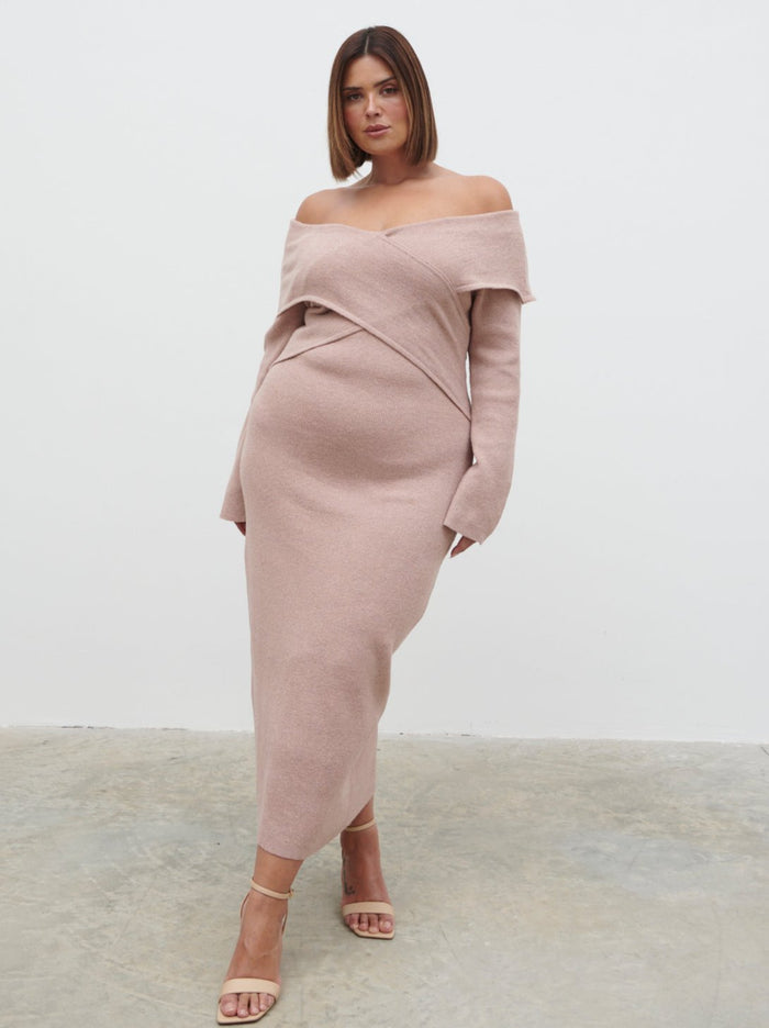 Rafaela Is 5'9" & Wears Size UK XL|Danica Wrap Knit Midaxi Dress Curve - Pink