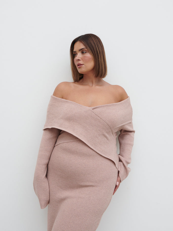 Rafaela Is 5'9" & Wears Size UK XL|Danica Wrap Knit Midaxi Dress Curve - Pink