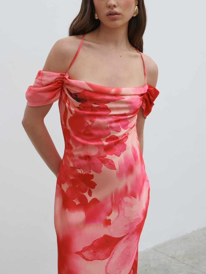 Lauren Is 5'7.5" & Wears Size UK 8|Daria Cowl Slip Maxi Dress - Pink Large Scale Floral