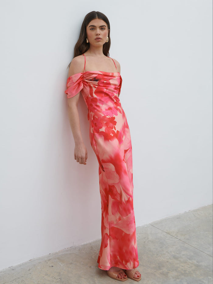 Lauren Is 5'7.5" & Wears Size UK 8|Daria Cowl Slip Maxi Dress - Pink Large Scale Floral