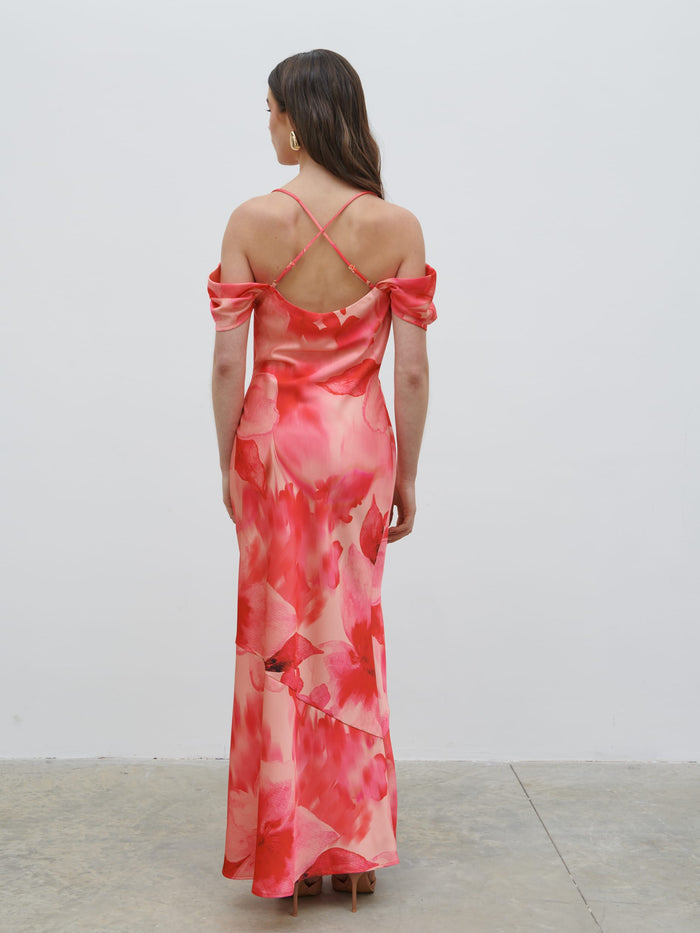 Lauren Is 5'7.5" & Wears Size UK 8|Daria Cowl Slip Maxi Dress - Pink Large Scale Floral