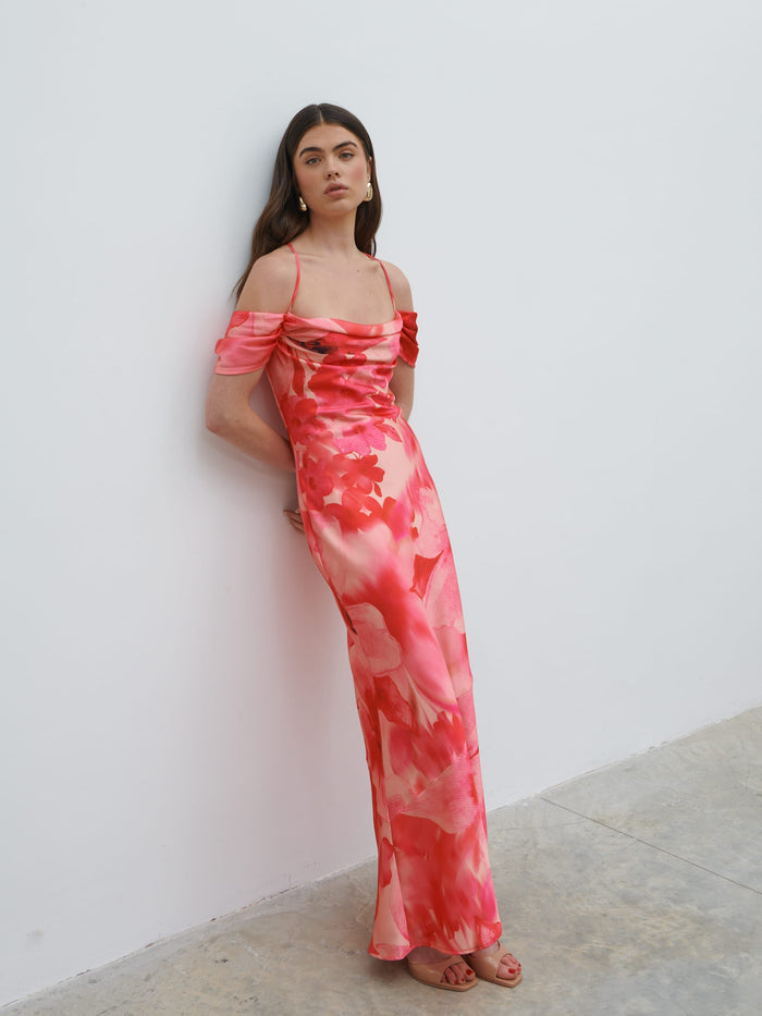 Lauren Is 5'7.5" & Wears Size UK 8|Daria Cowl Slip Maxi Dress - Pink Large Scale Floral