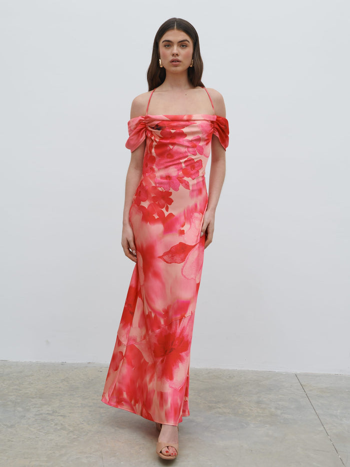 Lauren Is 5'7.5" & Wears Size UK 8|Daria Cowl Slip Maxi Dress - Pink Large Scale Floral