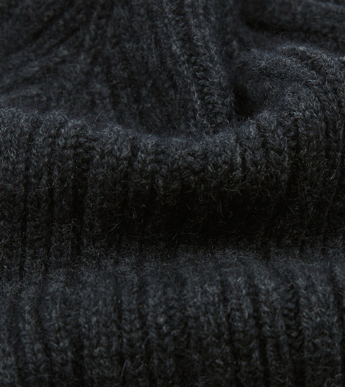 Dark Grey Angora Lambswool Ribbed Knit Cap