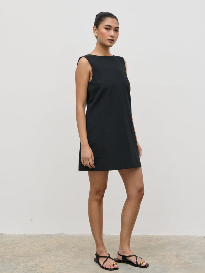 Candy Is 5'6" & Wears Size UK 8|Darla Button Mini Dress - Black