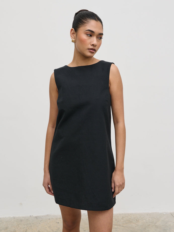 Candy Is 5'6" & Wears Size UK 8|Darla Button Mini Dress - Black