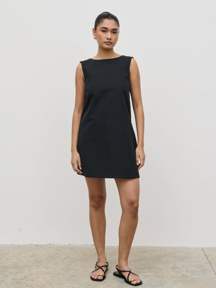 Candy Is 5'6" & Wears Size UK 8|Darla Button Mini Dress - Black