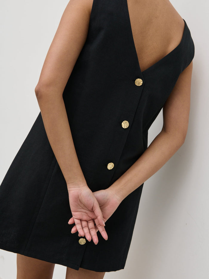 Candy Is 5'6" & Wears Size UK 8|Darla Button Mini Dress - Black
