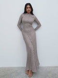 Candy Is 5'6" & Wears Size UK 8|Delilah Asymmetric Jersey Maxi Dress - Brown and Cream Stripe