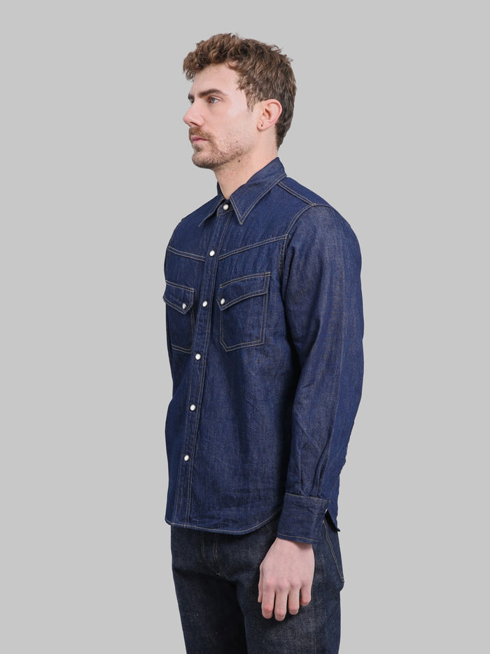 Deluxeware 7500 saddle master indigo denim shirt side