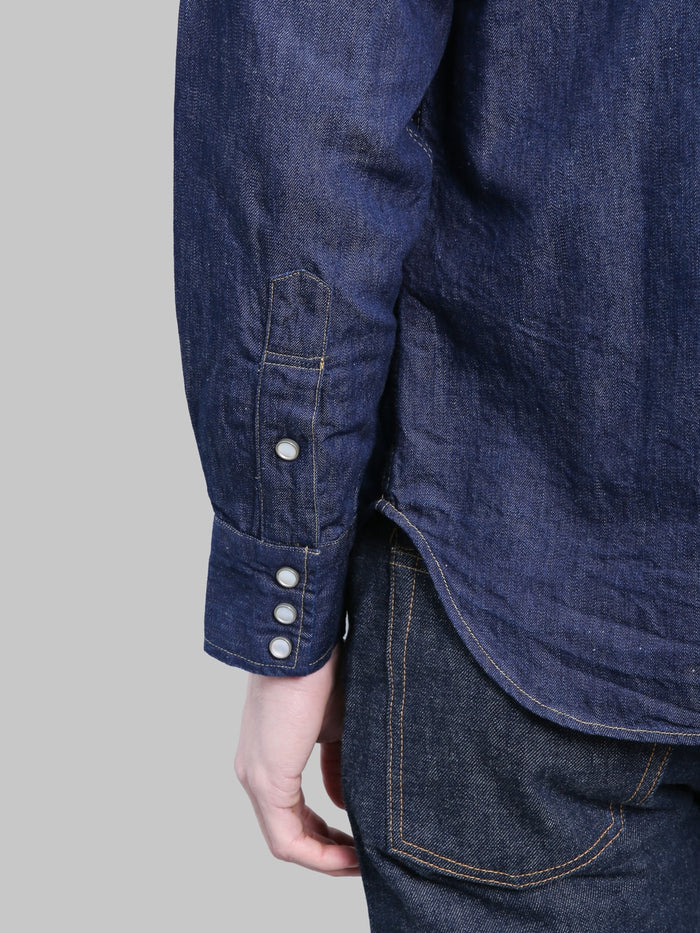 Deluxeware 7500 saddle master indigo denim shirt hem