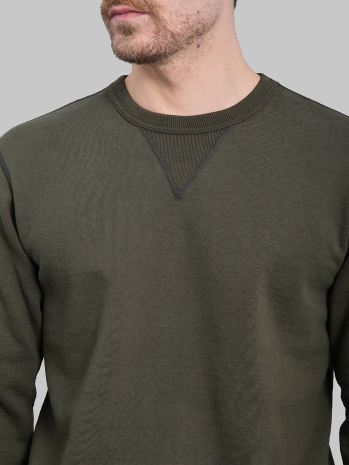 Deluxeware S101-00 Flat Seam Plain Sweatshirt Olive v neck
