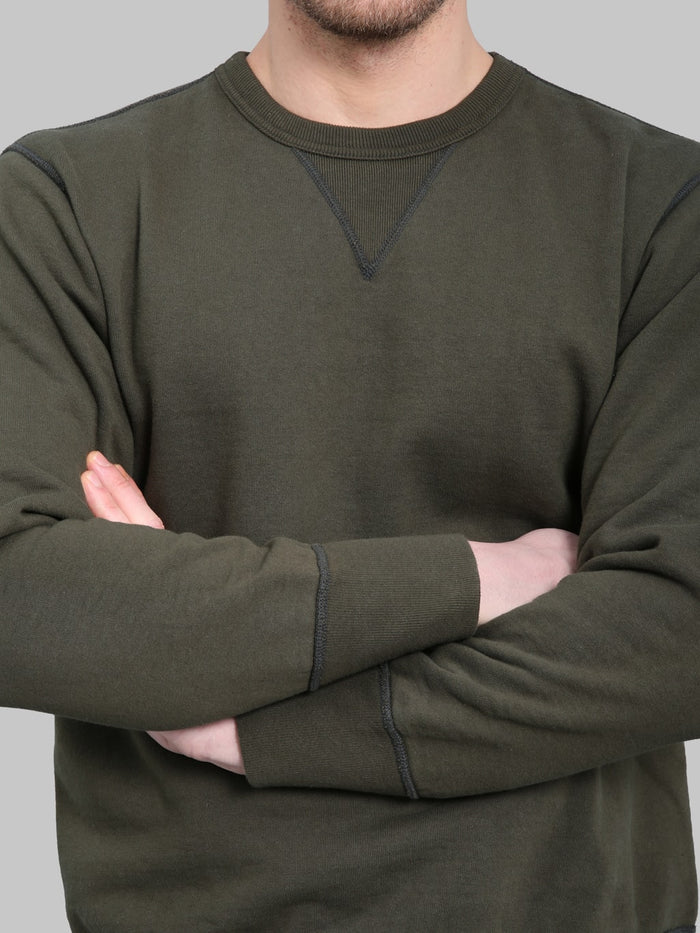 Deluxeware S101-00 Flat Seam Plain Sweatshirt Olive sleeves
