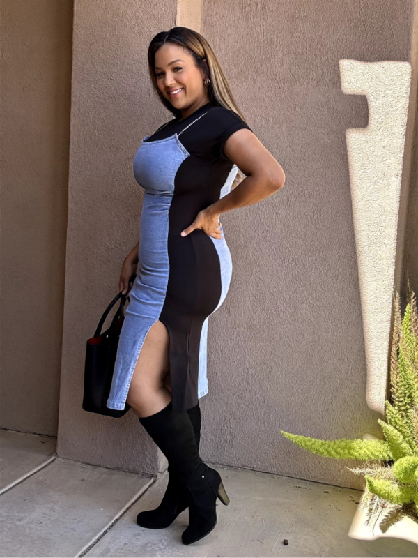 Denim Glam Midi Stretch Dress image 0