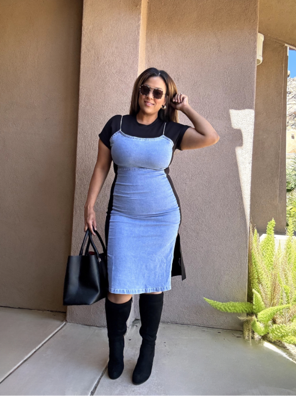 Denim Glam Midi Stretch Dress image 1