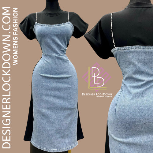 Denim Glam Midi Stretch Dress image 3