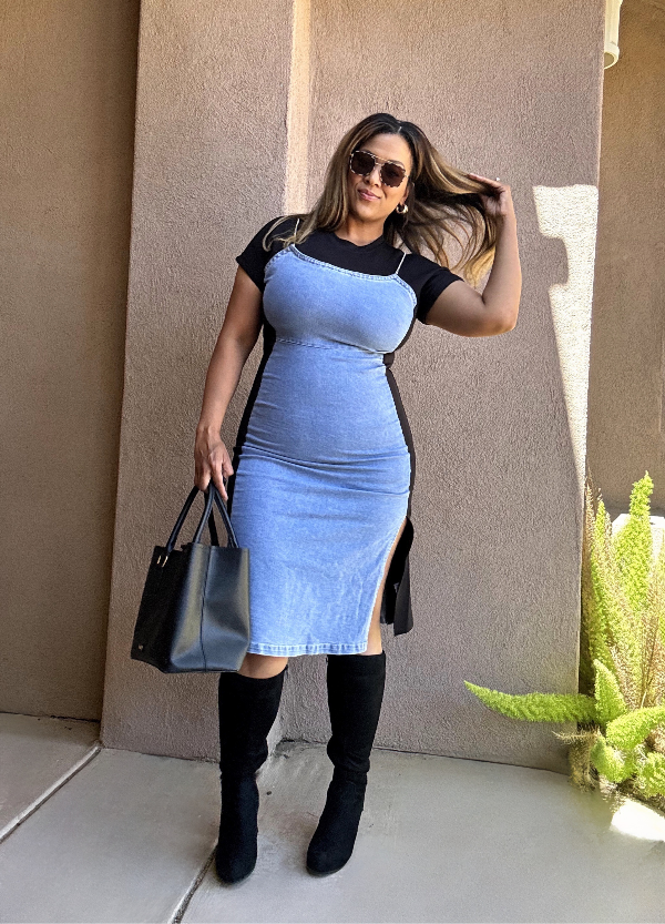 Denim Glam Midi Stretch Dress image 7