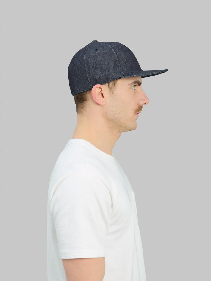 denime strong denim baseball cap raw indigo denim side look