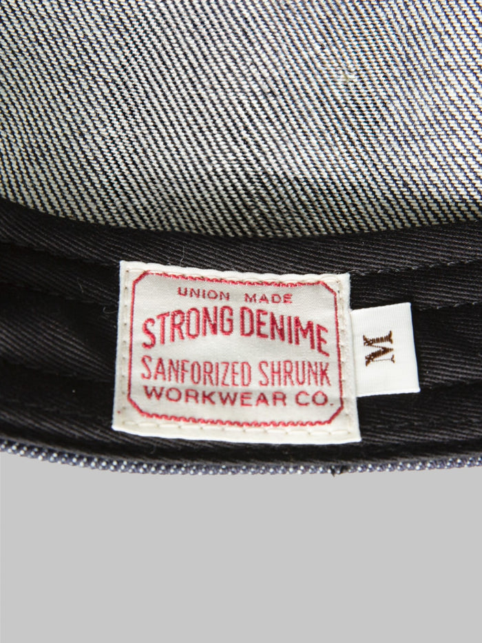 denime strong denim baseball cap raw indigo denim tag