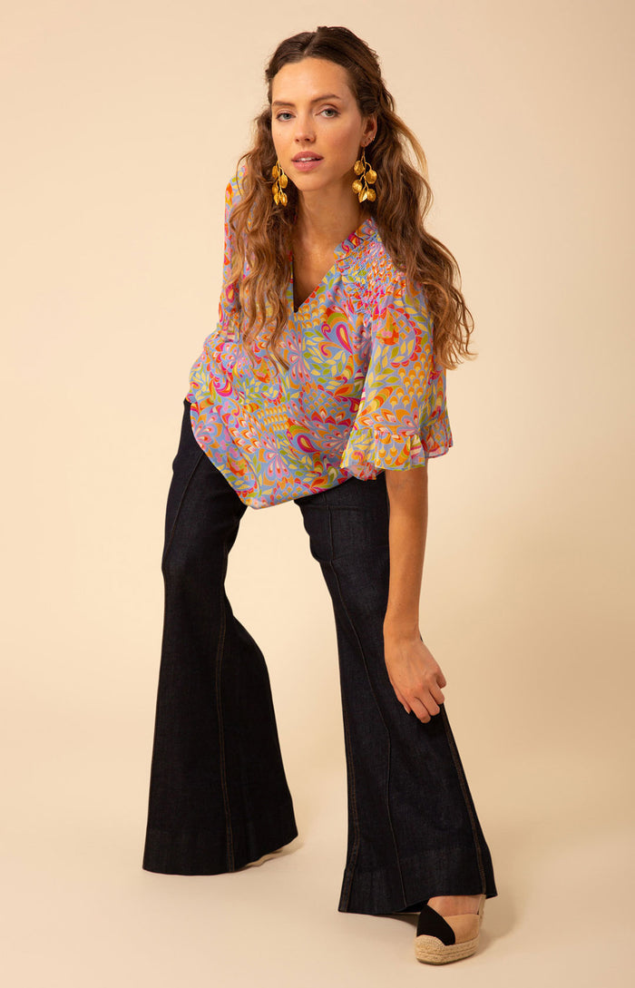 Diana Smocked Georgette Top, color_blue