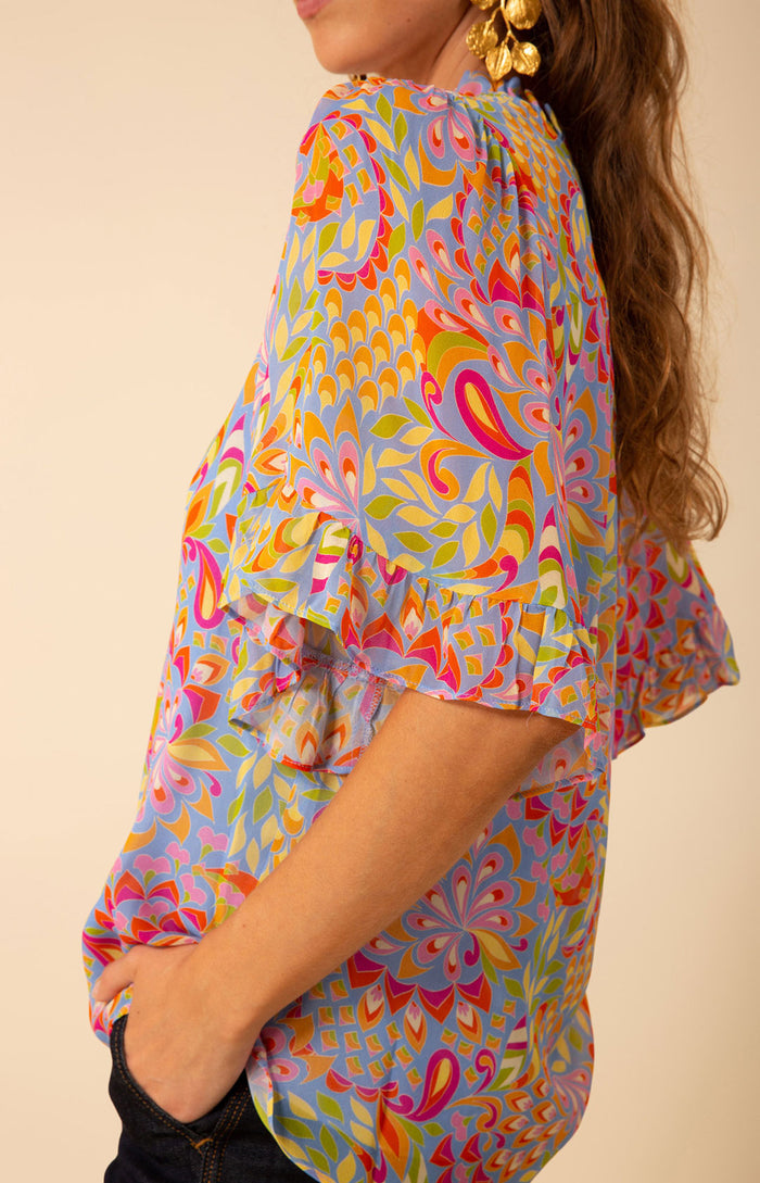 Diana Smocked Georgette Top, color_blue