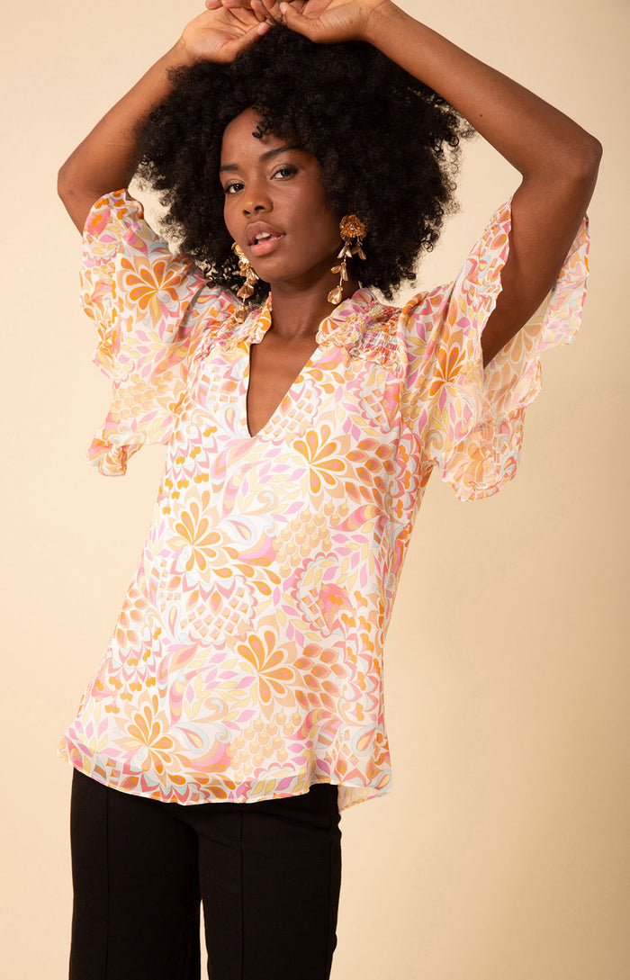 Diana Smocked Georgette Top, color_ivory