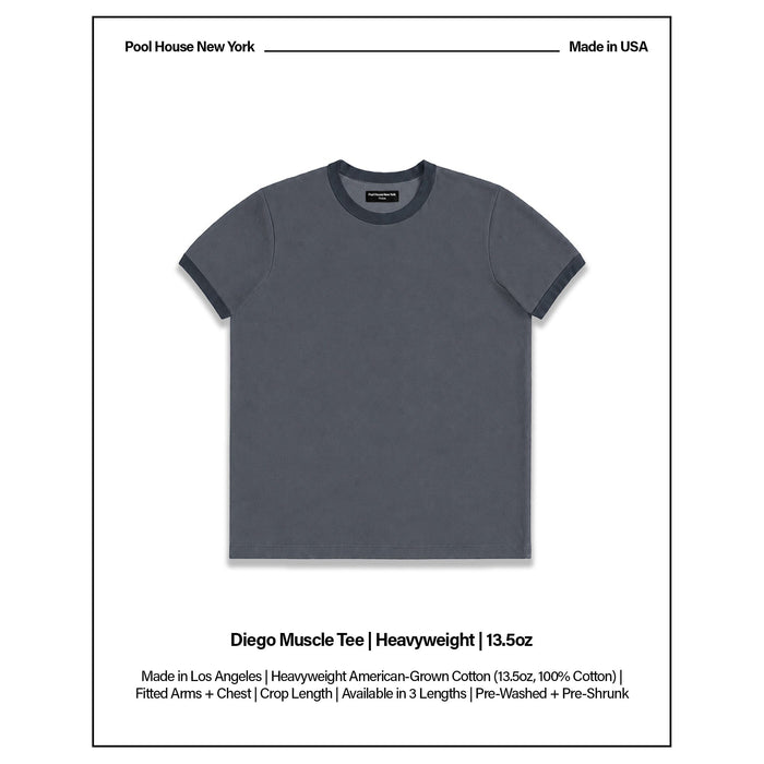 Diego Muscle Tee | Heavyweight | 13.5oz | Ringer T-Shirt Vintage Grey | Black