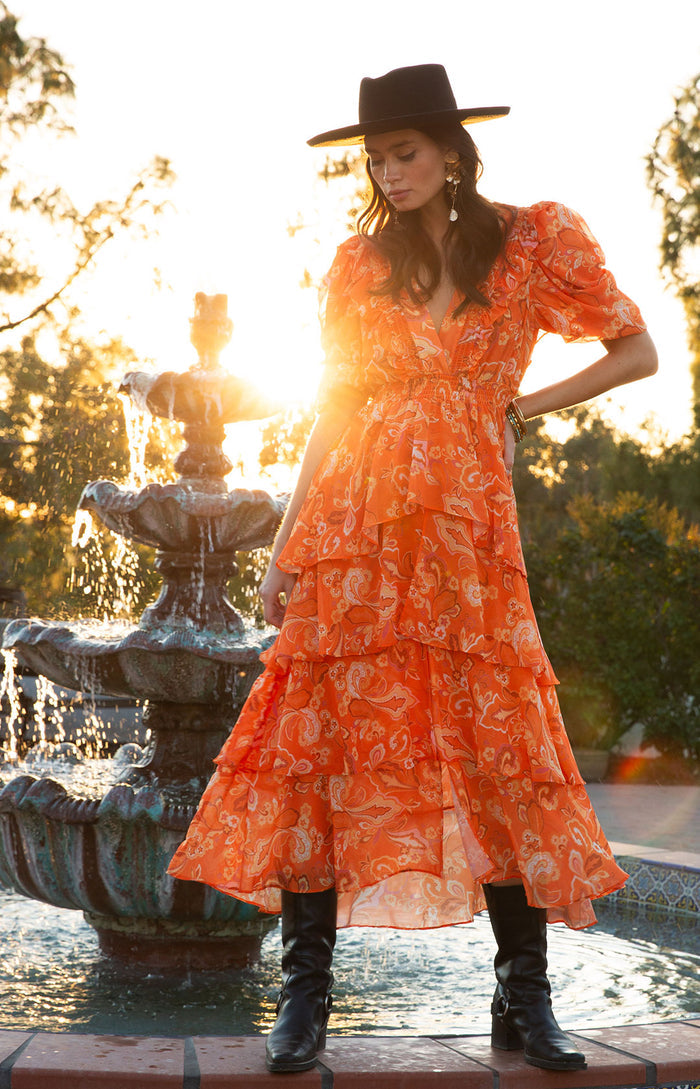 Dream Tiered Chiffon Dress, color_orange