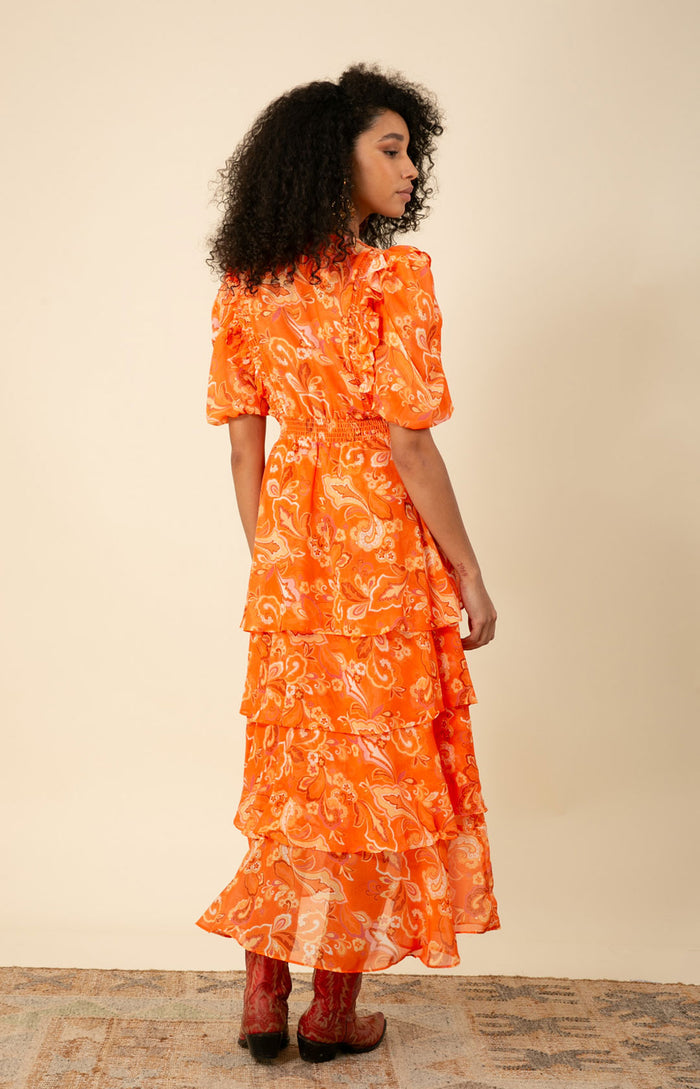 Dream Tiered Chiffon Dress, color_orange