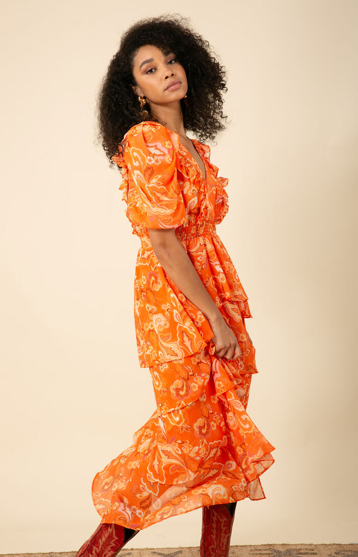 Dream Tiered Chiffon Dress, color_orange