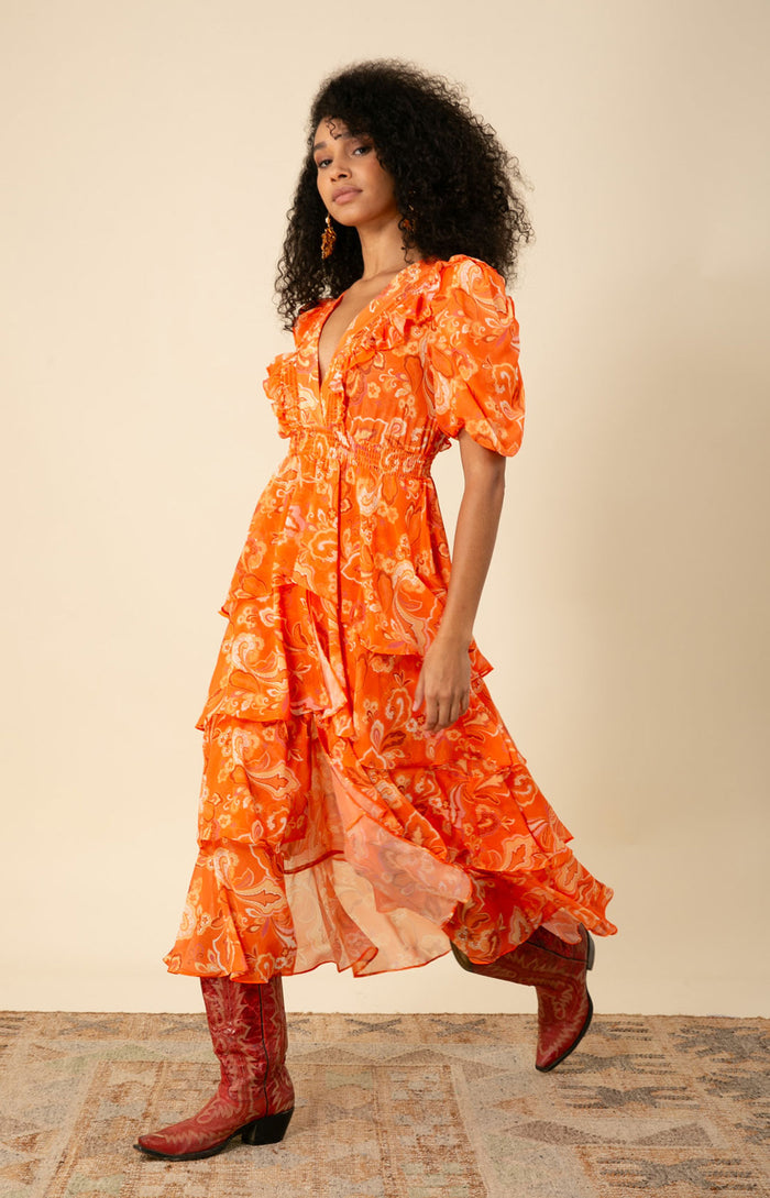 Dream Tiered Chiffon Dress, color_orange