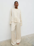 Elle Is 5'3" & Wears Size UK 6|Dua Satin Button Blouse - Oyster