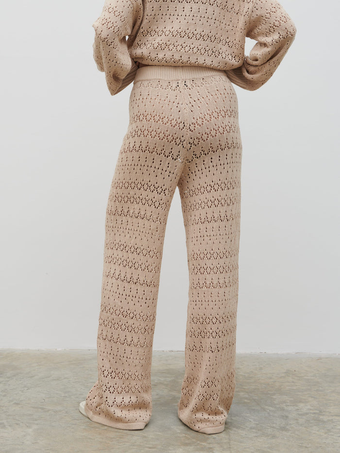 Candy Is 5'6" & Wears Size UK S|Eda Crotchet Knit Trousers - Oatmeal