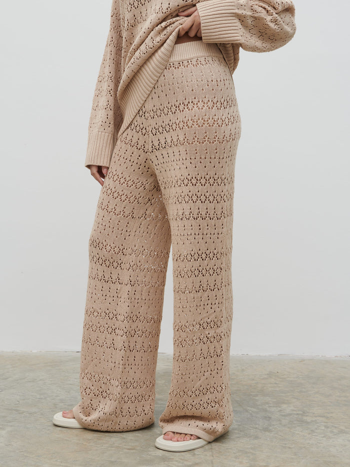 Candy Is 5'6" & Wears Size UK S|Eda Crotchet Knit Trousers - Oatmeal