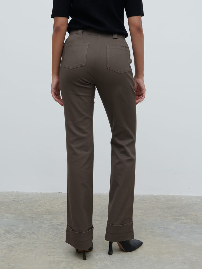 Candy Is 5'6" & Wears Size UK 8|Eddie Turn Up Trousers - Khaki Brown
