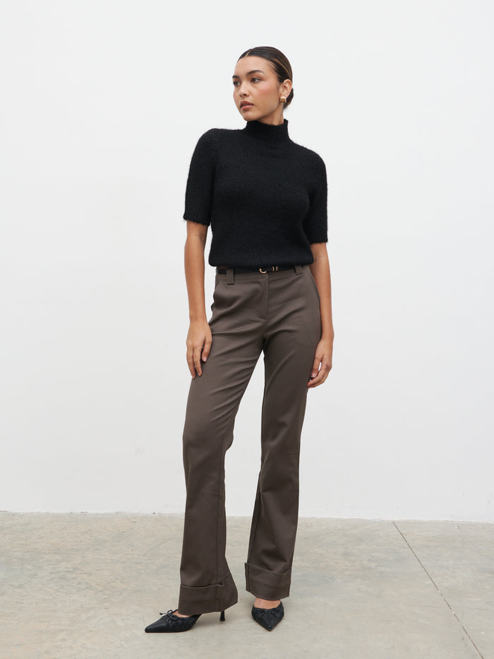 Eddie Turn Up Trousers - Khaki Brown
