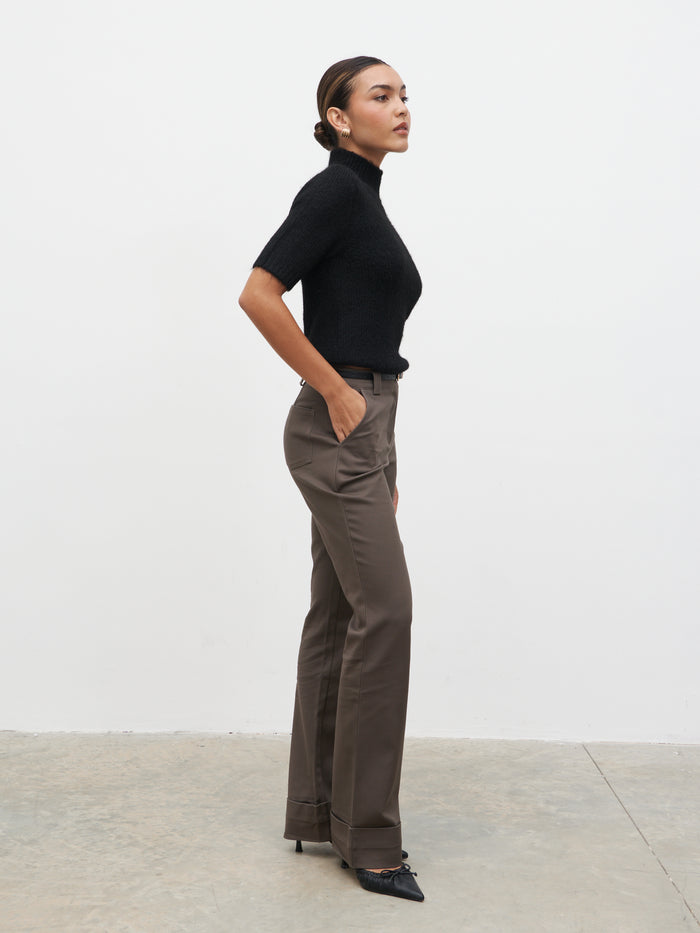 Eddie Turn Up Trousers - Khaki Brown