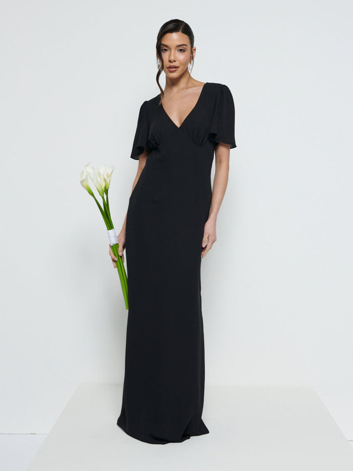 Marina Is 5'7.5" & Wears Size UK 8|Edie Chiffon Maxi Bridesmaid Dress - Black