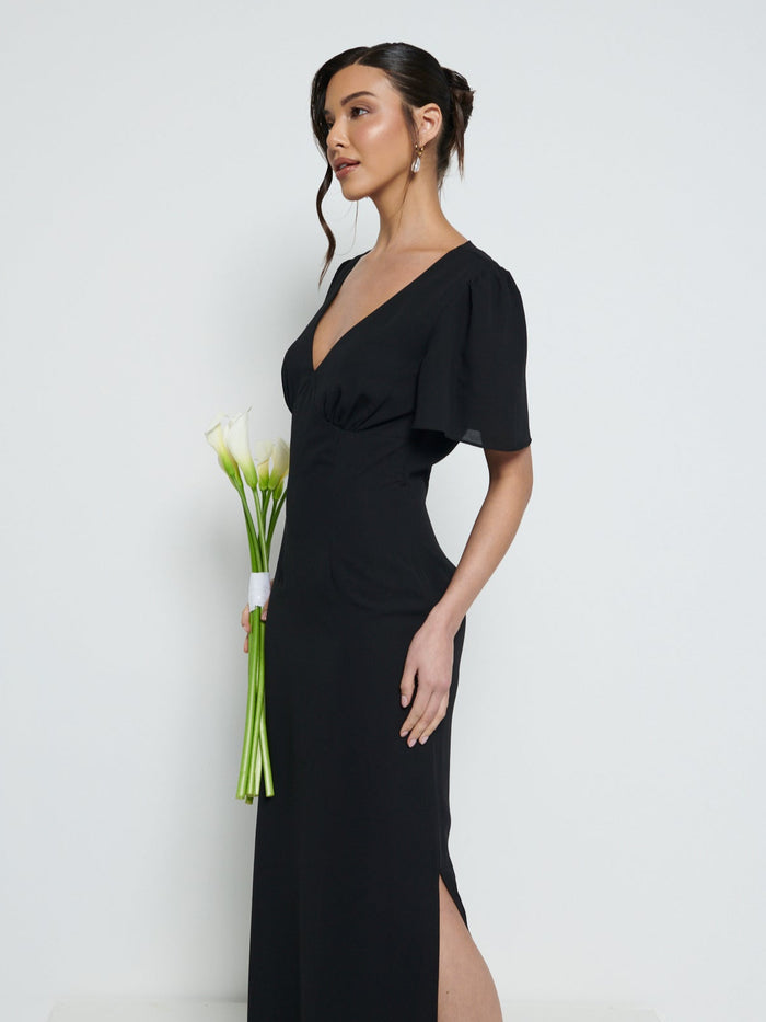 Marina Is 5'7.5" & Wears Size UK 8|Edie Chiffon Maxi Bridesmaid Dress - Black