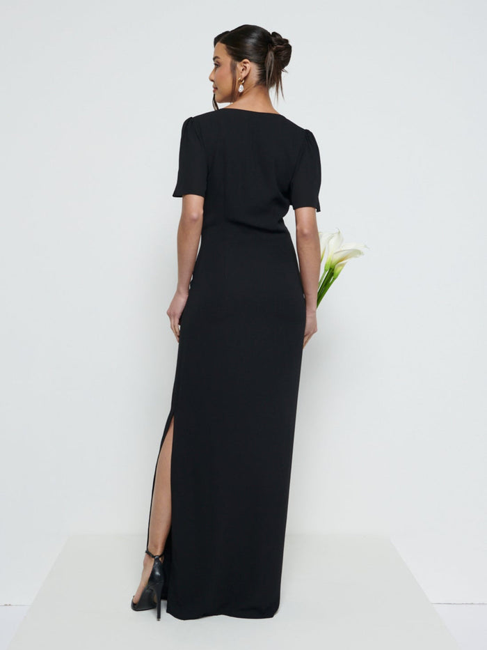 Marina Is 5'7.5" & Wears Size UK 8|Edie Chiffon Maxi Bridesmaid Dress - Black