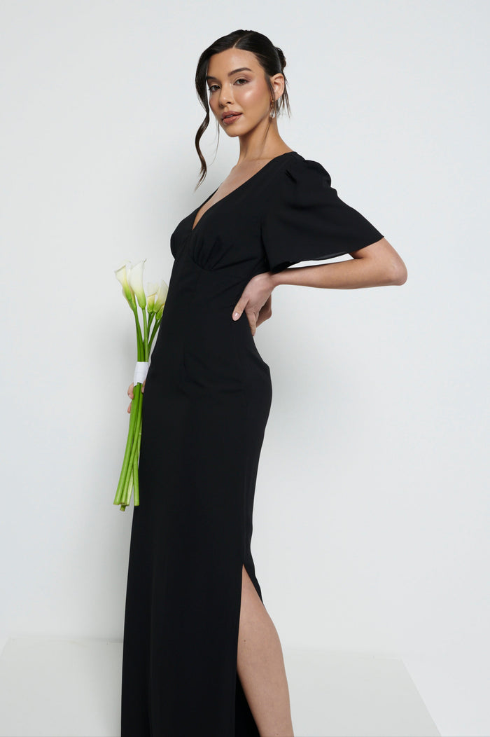 Marina Is 5'7.5" & Wears Size UK 8|Edie Chiffon Maxi Bridesmaid Dress - Black