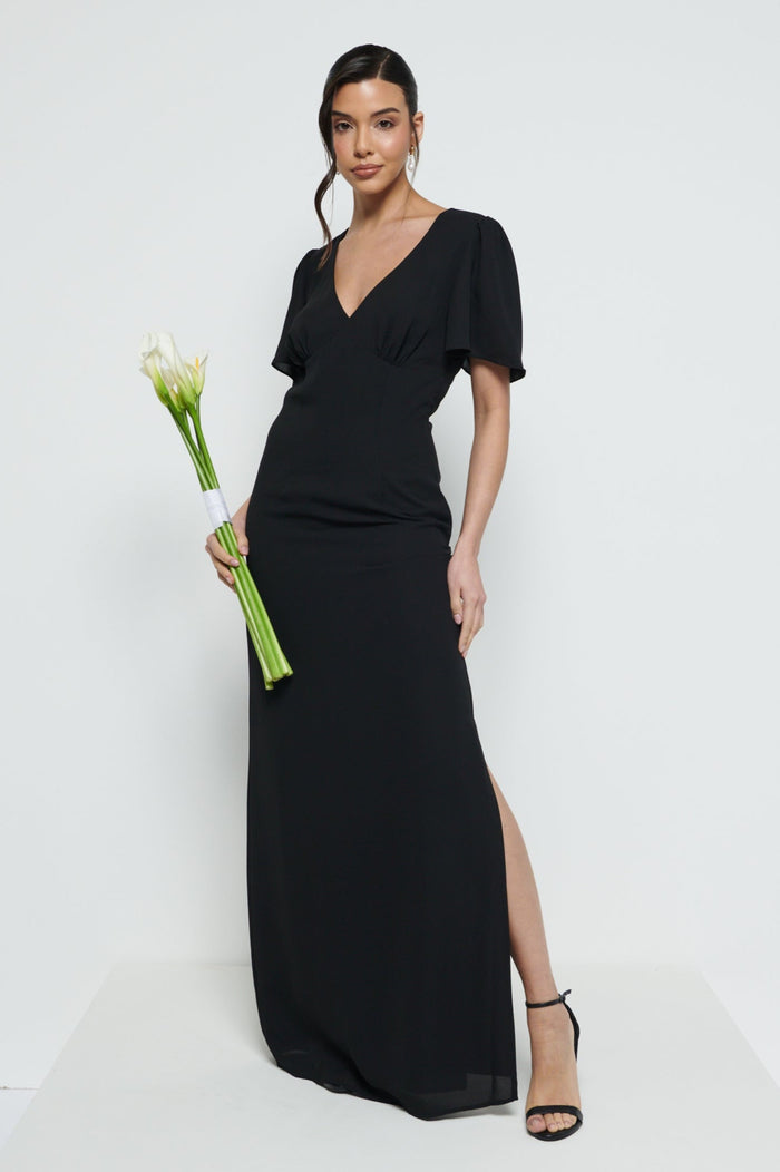 Marina Is 5'7.5" & Wears Size UK 8|Edie Chiffon Maxi Bridesmaid Dress - Black