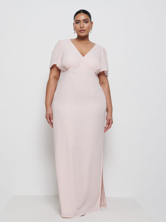 Souki Is 5'8" & Wears Size UK 18|Edie Chiffon Maxi Bridesmaid Dress Curve - Blush