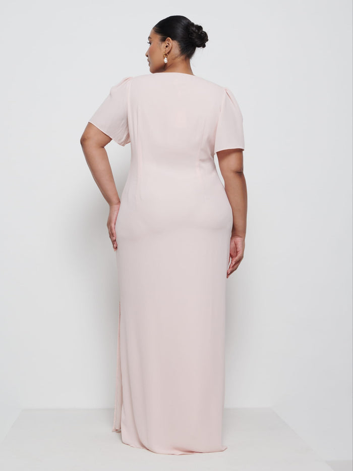 Souki Is 5'8" & Wears Size UK 18|Edie Chiffon Maxi Bridesmaid Dress Curve - Blush